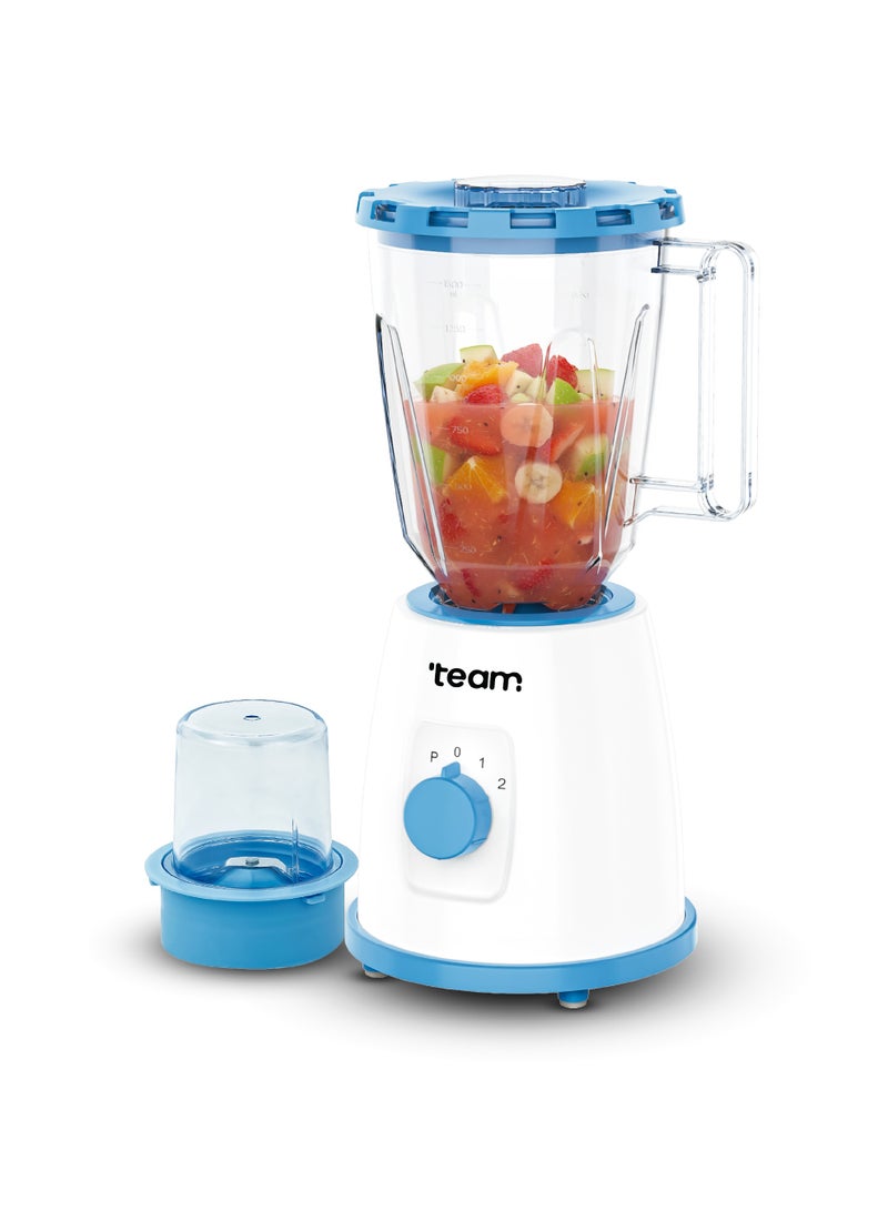 تيم TEAM 2‑in‑1 Blender TM‑454, 1.5L Durable Plastic Jar, 2‑Speed Control with Pulse, Stainless Steel Blade, 300W Powerful Motor, Easy‑to‑Clean Multipurpose  Electric Blender & Mixer for Juices, Smoothies, Spices & Food Prep - Image 1